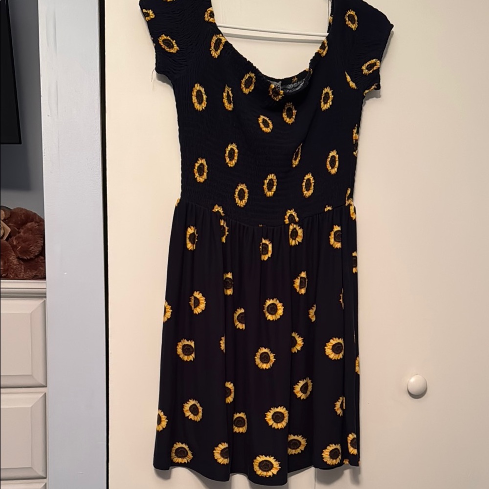 Sunflower Print Black Dress
